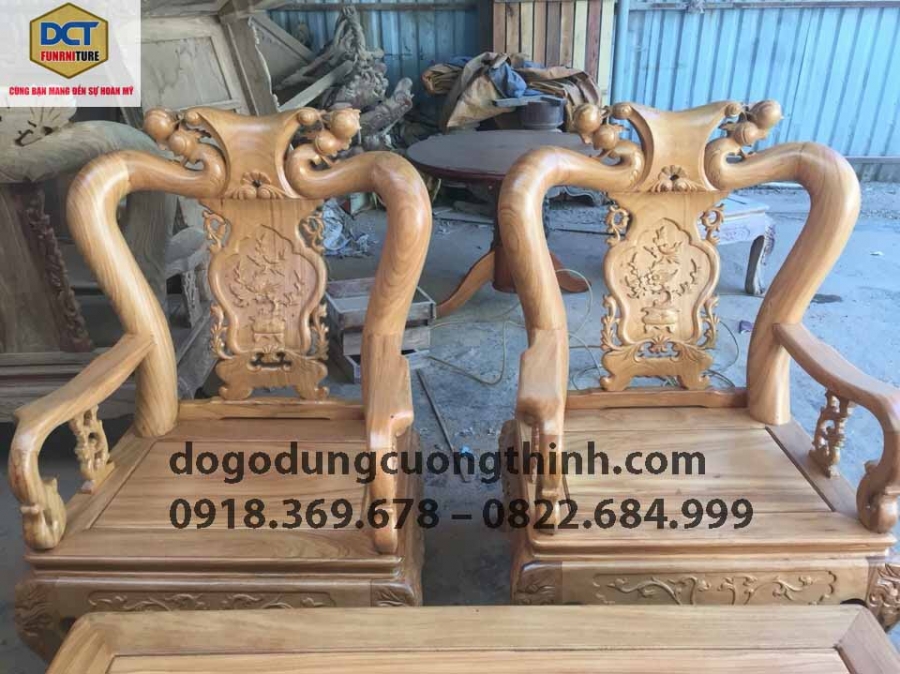 Ban ghe go do chạm đào