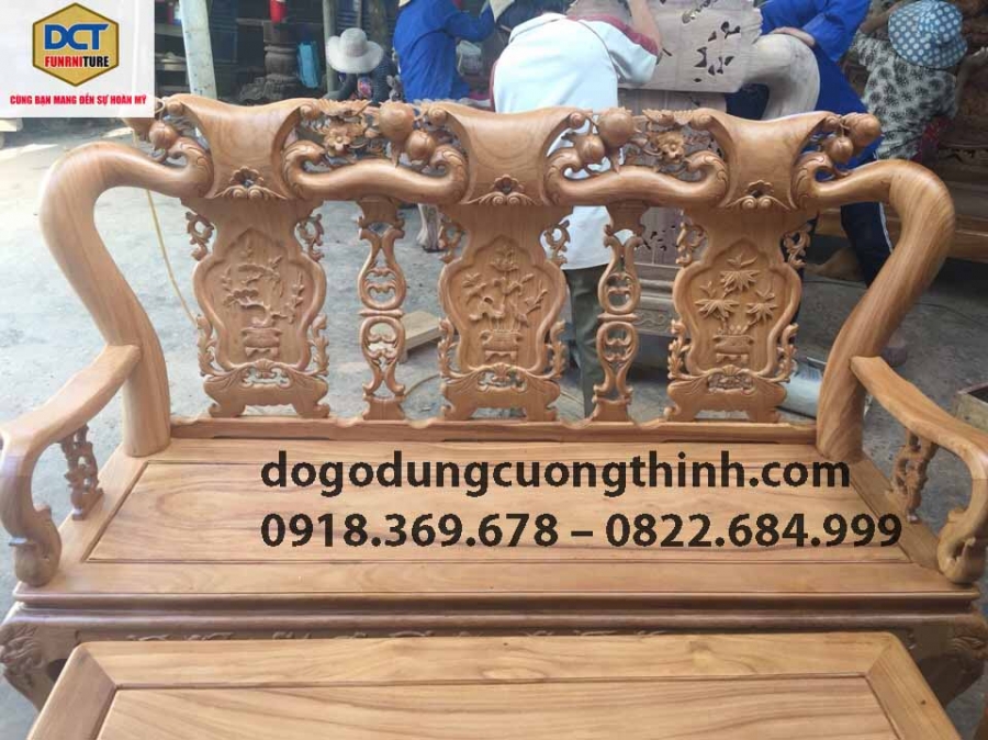 bàn ghế gõ đỏ chạm đào