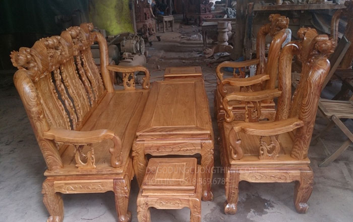 bàn ghế hương chạm đào