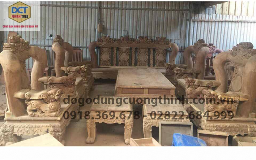salon gỗ Hương chạm Nghê