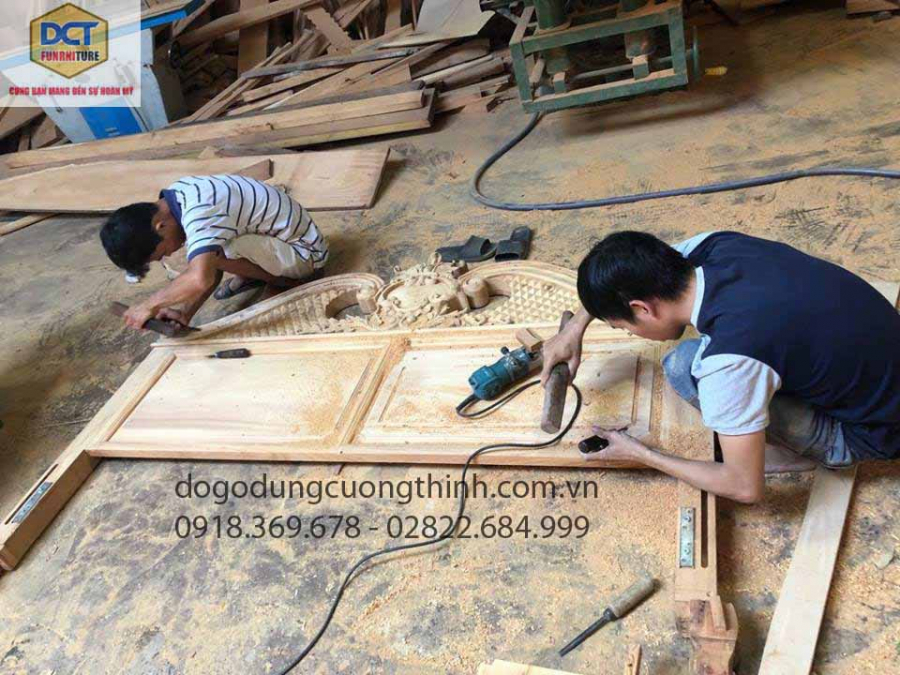Mẫu giường ngủ tân cổ điển G36GD gỗ gõ đỏ cao cấp