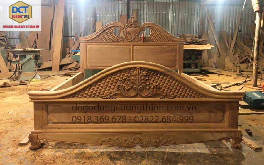 Mẫu giường ngủ tân cổ điển gỗ gõ đỏ đẹp