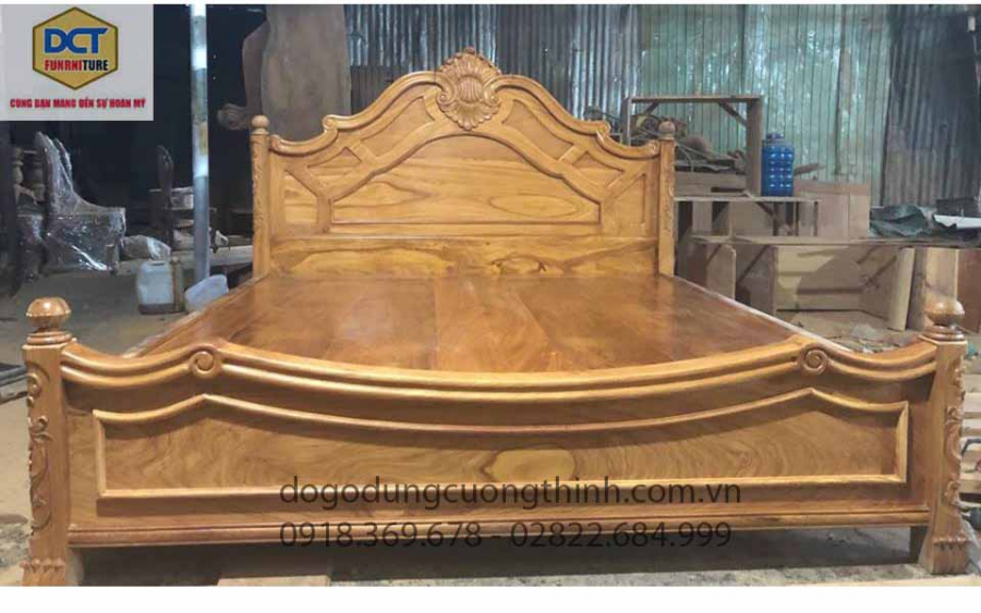 Mẫu giường ngủ tân cổ điển G37GD gỗ gõ đỏ cao cấp
