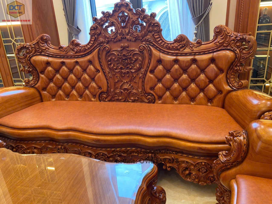 Ghế dài sofa hoàng gia gỗ gõ đỏ đẳng cấp PD145GD