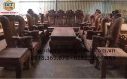 Bộ bàn ghế tay 20 gỗ Cẩm lai chạm Nghê PD113CM