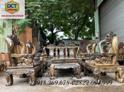 salon gỗ mun tay 14 chạm nghê