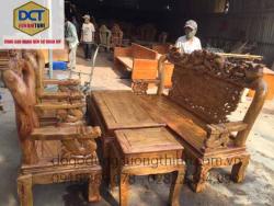 Bộ bàn ghế gỗ Hương tay 10 chạm Rồng