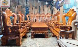 bộ salon gỗ gõ đỏ tay 20 chạm nghê