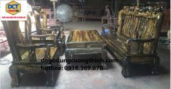 Bộ salon gỗ Mun sọc chạm đào tay 12 PD72MG