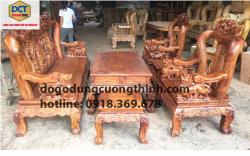 Bộ salon phòng khách tay 12 gỗ cẩm lai chạm Nghê