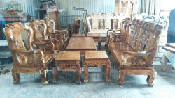 Bộ salon phòng khách cột 12 gỗ cẩm lai chạm Nghê PD61CM