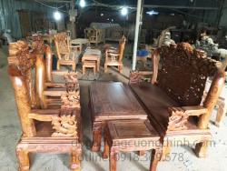 Bộ salon cột 12 Gỗ Hương chạm Rồng PD37HG