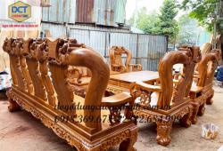 BÀN GHẾ PHÒNG KHÁCH GỖ GÕ ĐỎ CHẠM ĐÀO TAY 16 PD138GD