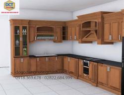 Tủ bếp góc L gỗ gõ đỏ