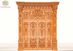 Bộ cửa mặt tiền cổ điển 4 cánh gỗ gõ đỏ CC64GD cao cấp