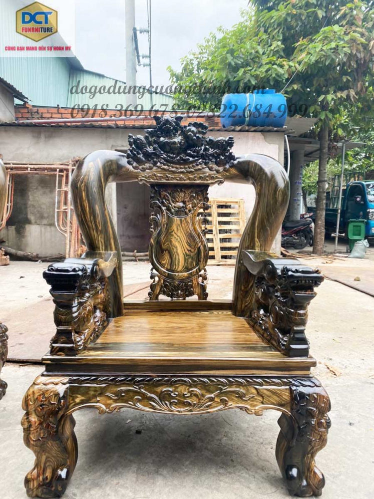 salon gỗ mun tay 14 chạm nghê