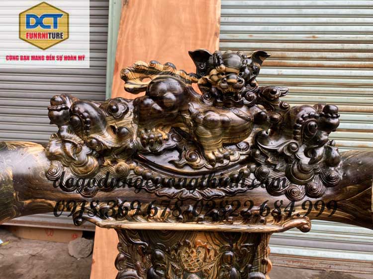 salon gỗ mun tay 14 chạm nghê