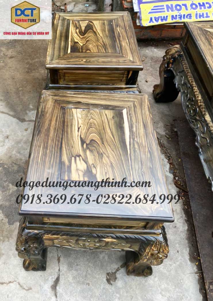 salon gỗ mun tay 14 chạm nghê
