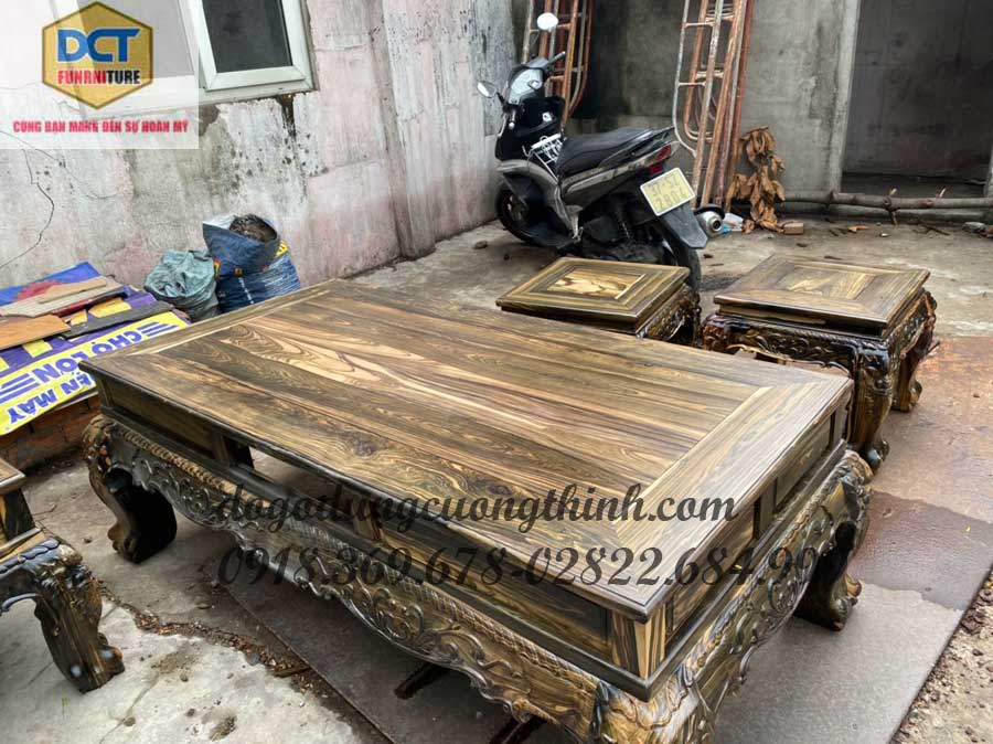 salon gỗ mun tay 14 chạm nghê