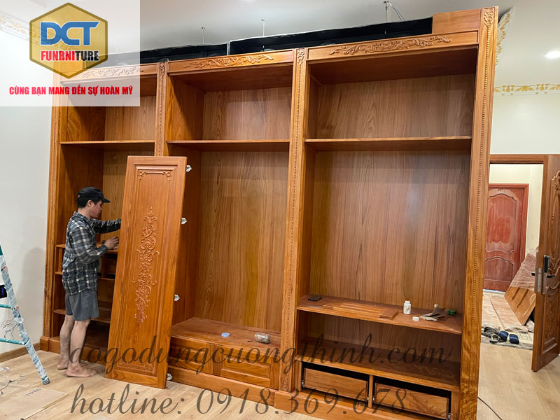 tủ áo hai tầng gỗ gõ đỏ