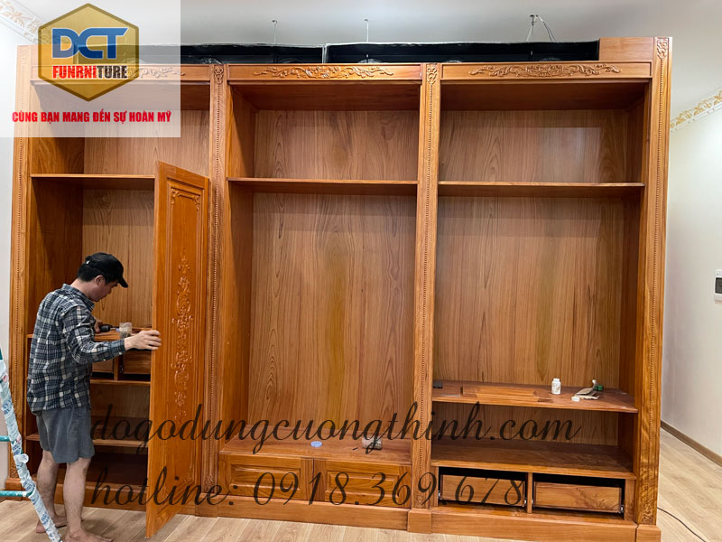 tủ áo hai tầng gỗ gõ đỏ