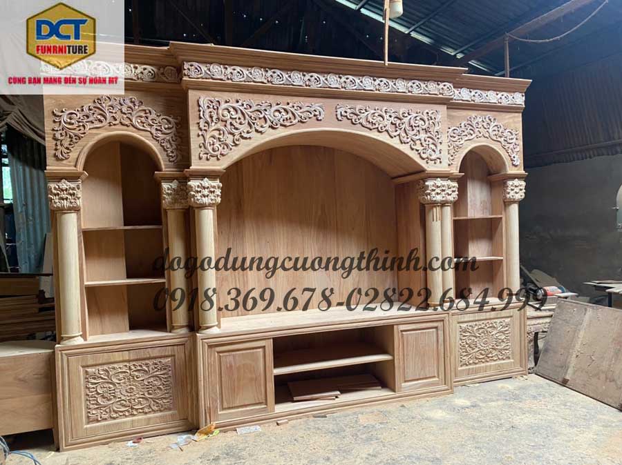 mẩu tủ tivi cổ điển cao cấp gỗ gõ đỏ sang trọng