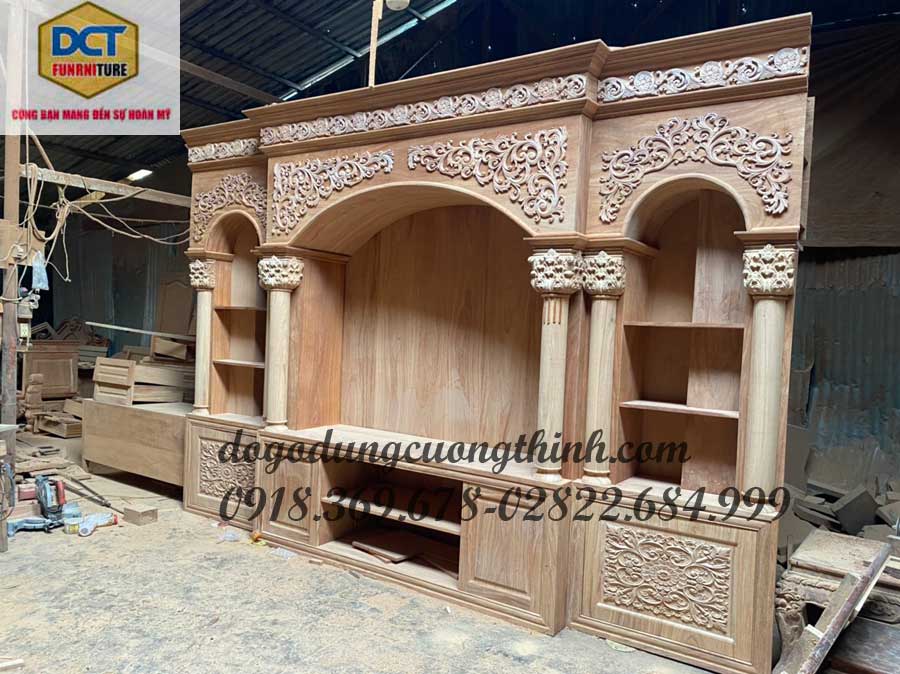 mẩu tủ tivi cổ điển cao cấp gỗ gõ đỏ sang trọng