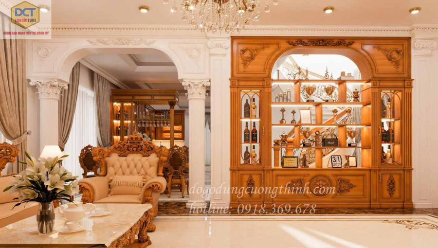 tủ rượu kết hợp vách trang trí tân cổ điển TR22